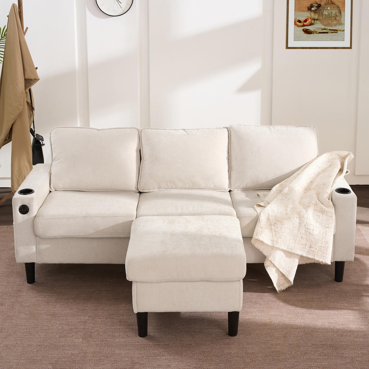 ROHOVÁ SEDAČKA 202/137/80 cm Béžová - béžová, textil (137/202cm)