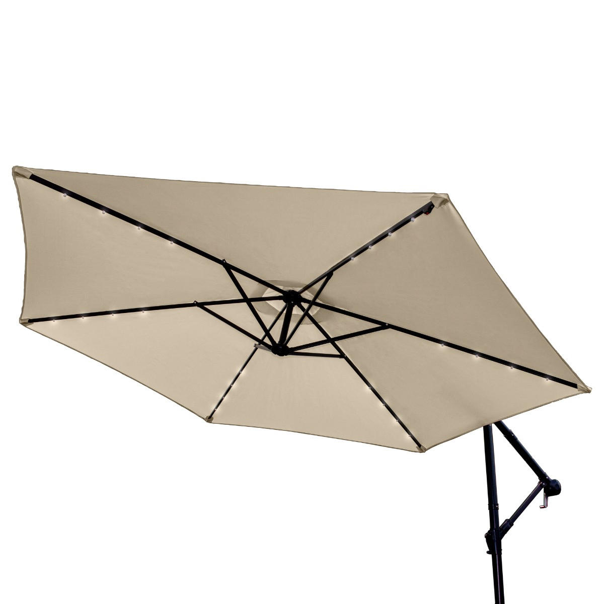 SONNENSCHIRM 300cm LED Ampelschirm mit fächerförmigem Sockel - Beige - Beige, Textil (300/300cm) - Monstershop