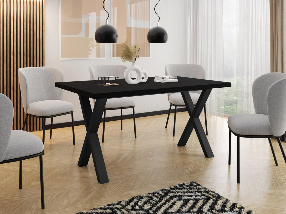 ESSTISCH Blake rechteckig ausziehbar, Schwarz 120-220/80/76 cm - Schwarz, Holzwerkstoff/Metall (120/80/76cm) - WFL GROUP