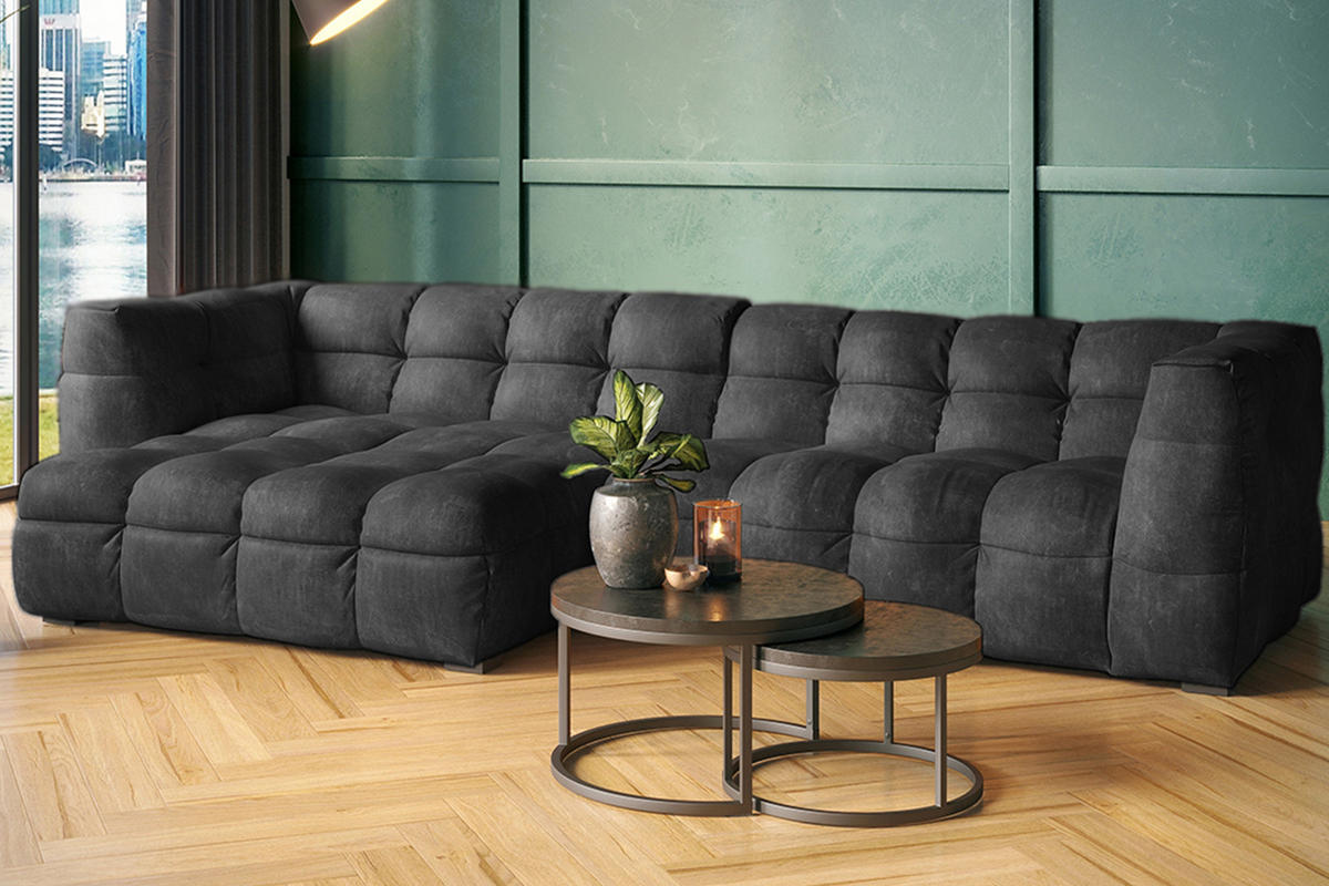 ECKSOFA RIO Anthrazit Velvet - Anthrazit/Schwarz, Textil (319/170cm) - KAWOLA