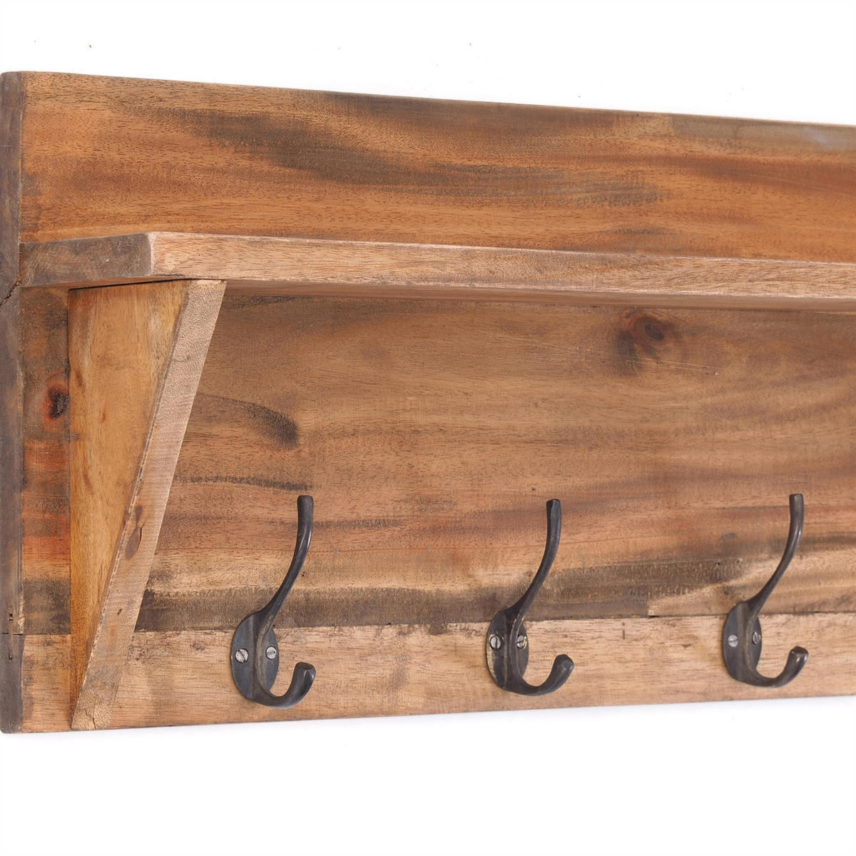 WANDGARDEROBE VINTAGE Recyclingholz, mit Regalablage, 8 Haken 01 natur-vintage - Naturfarben, Holz (60/26/10cm) - DESIGN DELIGHTS