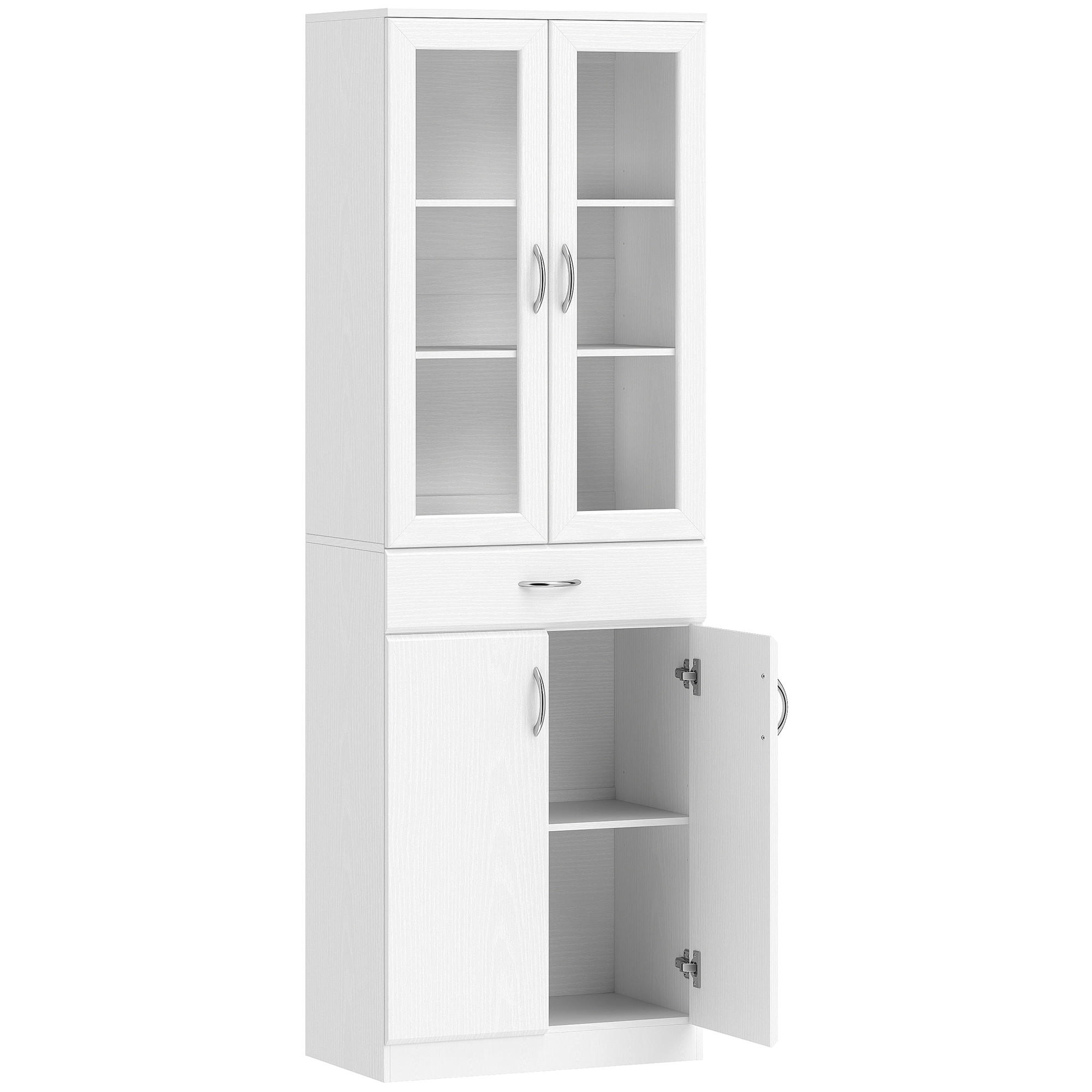 KÜCHENSCHRANK Buffetschrank mit verstellbar Regal Schublade 2 Schrank Weiß - Silberfarben/Weiß, Holzwerkstoff/Metall (35/180/60cm) - HOMCOM