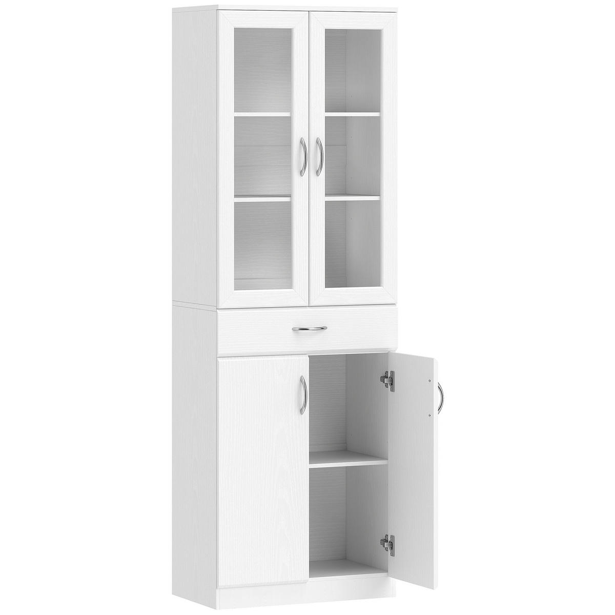 KÜCHENSCHRANK Buffetschrank mit verstellbar Regal Schublade 2 Schrank Weiß - Silberfarben/Weiß, Holzwerkstoff/Metall (35/180/60cm) - HOMCOM