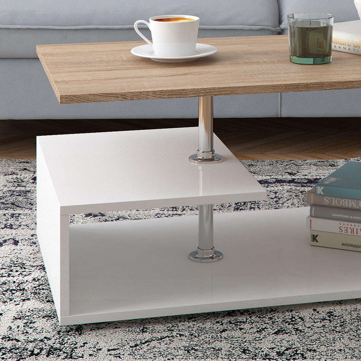 COUCHTISCH Guillermo Weiß/Sonoma 91 x 52,6 cm - Weiß/Sonoma Eiche, Holzwerkstoff (52.6/91/41cm) - Vicco