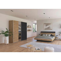 SCHLAFZIMMER Monza in Eiche Artisan und Grau Metallic mit Bettanlage 180x200cm, 2 Nachttischen und Schwebetürenkleiderschrank 4türig mit Spiegel - Braun, Holzwerkstoff (80/200/120cm)