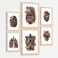 POSTER Set aus 6 Botanische Anatomie Drucke mit Herz Lungen Wirbelsäule Becken und Rippen Beige Terrakotta Erdtöne Florales Schwarzer Rahmen A3 & A4 - Schwarz, Papier (21/29.7/3cm) - Nacnic