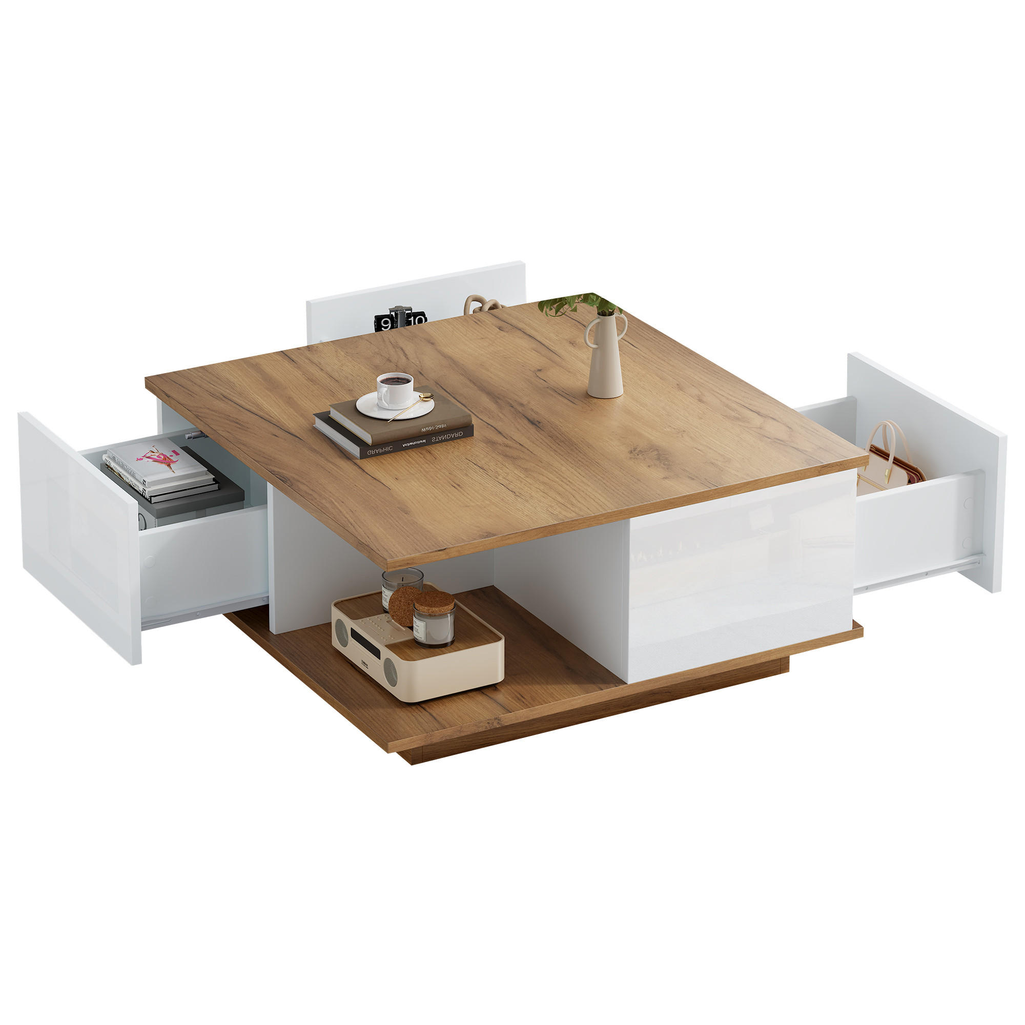 COUCHTISCH Weiß Holz 3 Schubladen Geometrisch 70x70x31.5cm - Multicolor, Holzwerkstoff (70/70/31.5cm) - FLIEKS