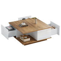 COUCHTISCH Weiß Holz 3 Schubladen Geometrisch 70x70x31.5cm - Multicolor, Holzwerkstoff (70/70/31.5cm) - FLIEKS
