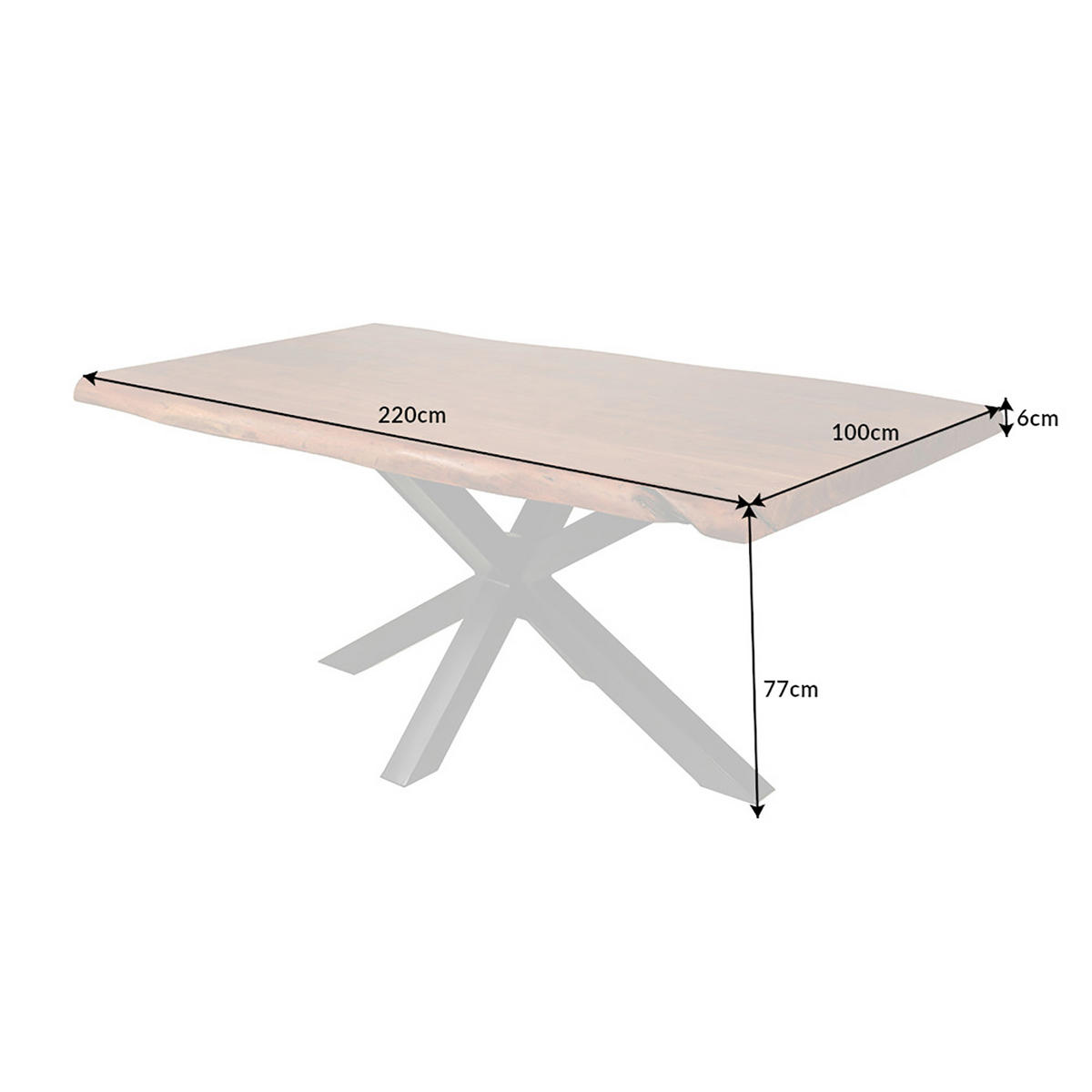 ESSTISCH MAMMUT NATURE Akazie 220cm - Schwarz/Braun, Holz/Metall (100/220/77cm) - riess-ambiente