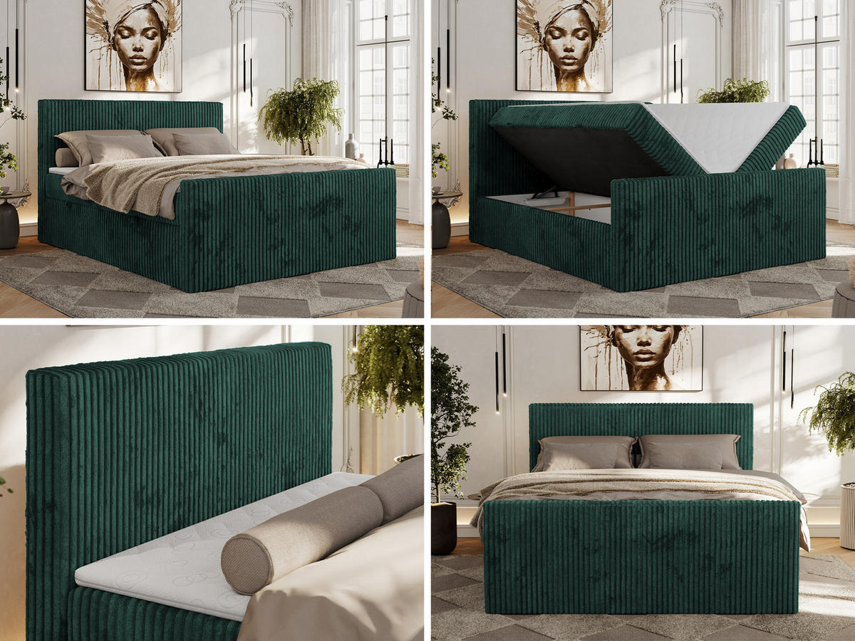 BOXBETT TILIANO DUO 140/200 - Dunkelgrün Cord - H3 - Dunkelgrün, Textil (140/200cm) - MKS