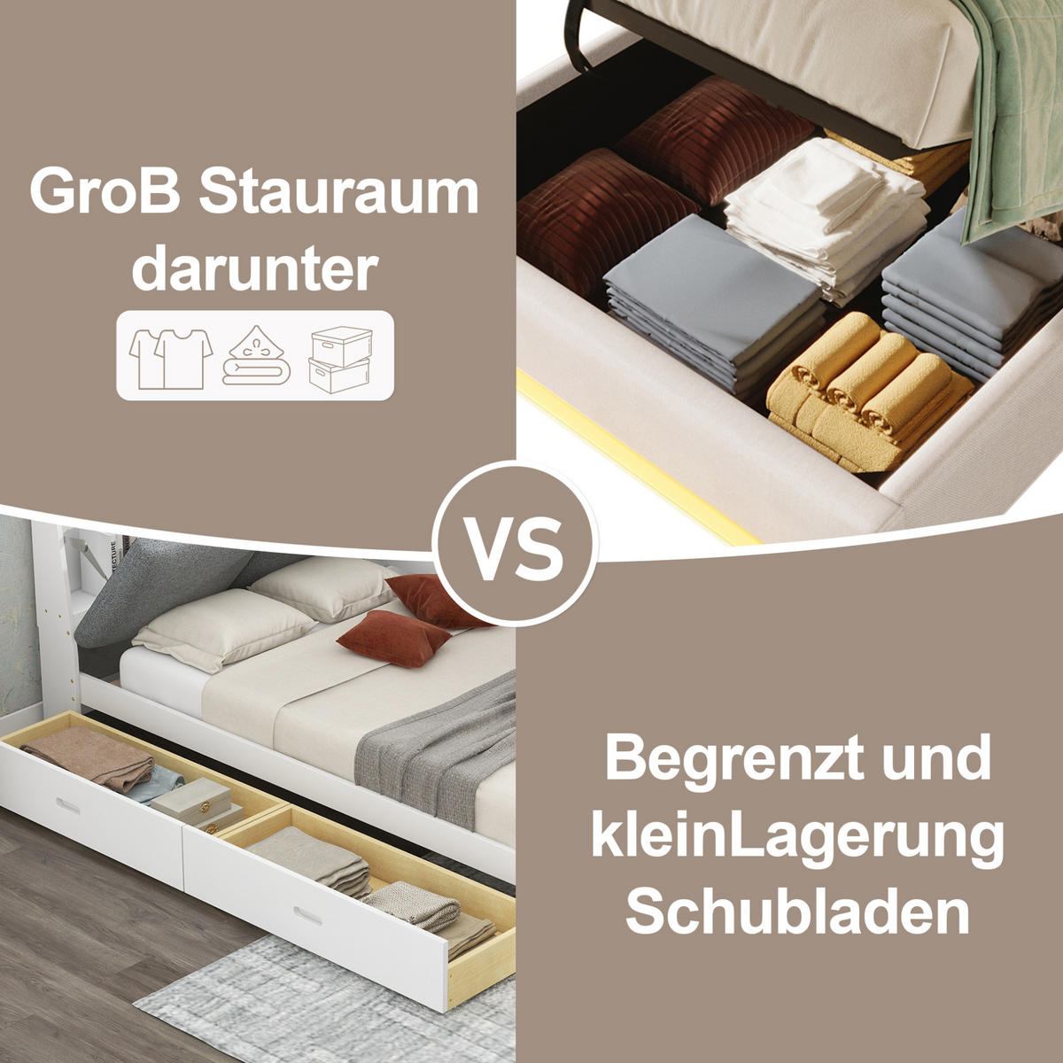 POLSTERBETT 90/200 cm beige aus Leinen mit LED-Leiste, USB und Typ-C - Beige, Textil (90/200cm) - OKMYHOME
