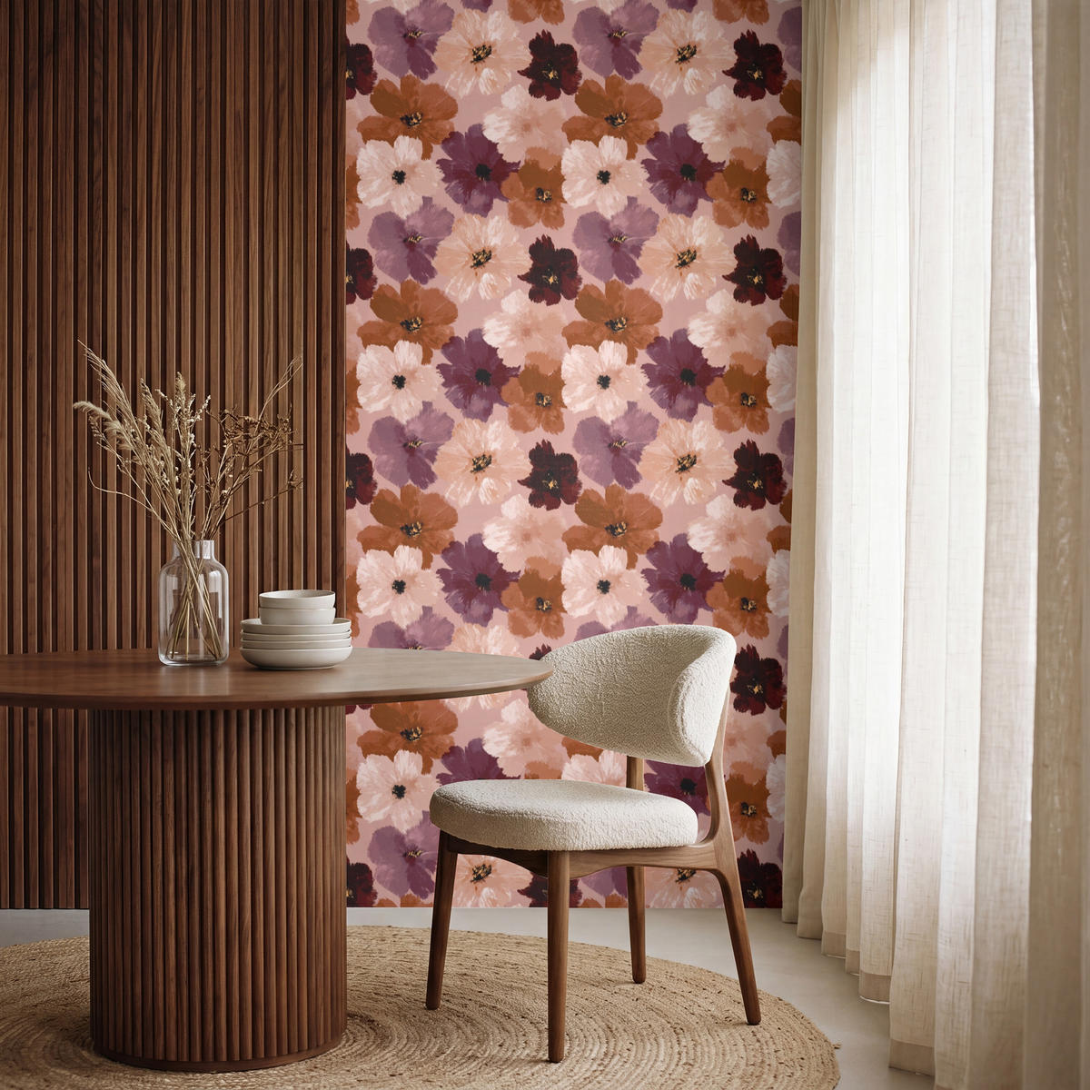 TAPETE - Blumen - Abstrakt - Erdtöne - 120x240 cm - Multicolor, Papier (120/240cm) - OnlyWow