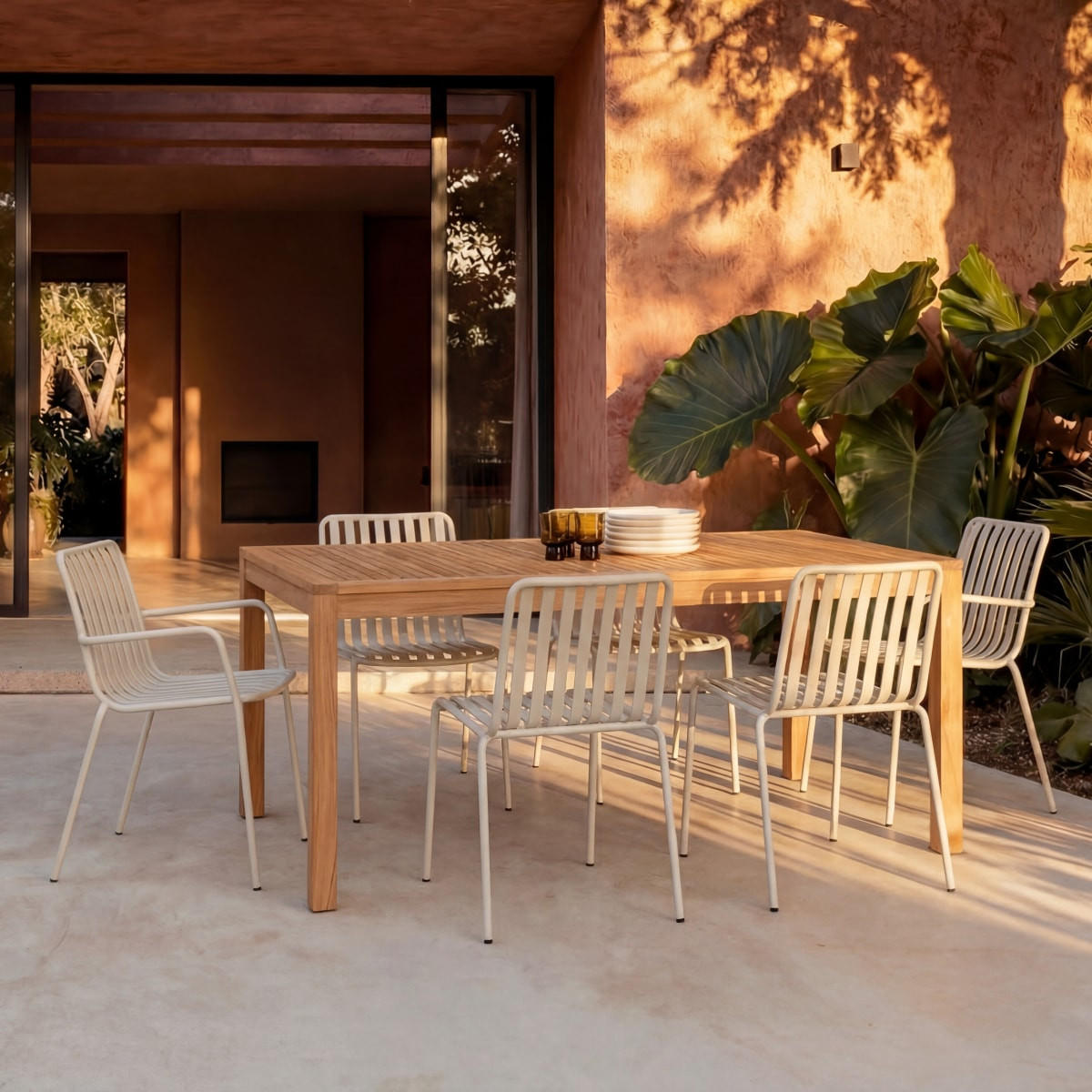GARTENMÖBEL-SET 7-tlg Téo Beige aus Teak - Beige, Holz - Tikamoon