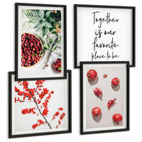 BILDER SET 4er Set - 50x50 cm & 40x60 cm Schwarzer Rahmen - Minimalismus der roten Früchte von Pflanzen - Schwarz, Kunststoff (50/50cm) - TULUP