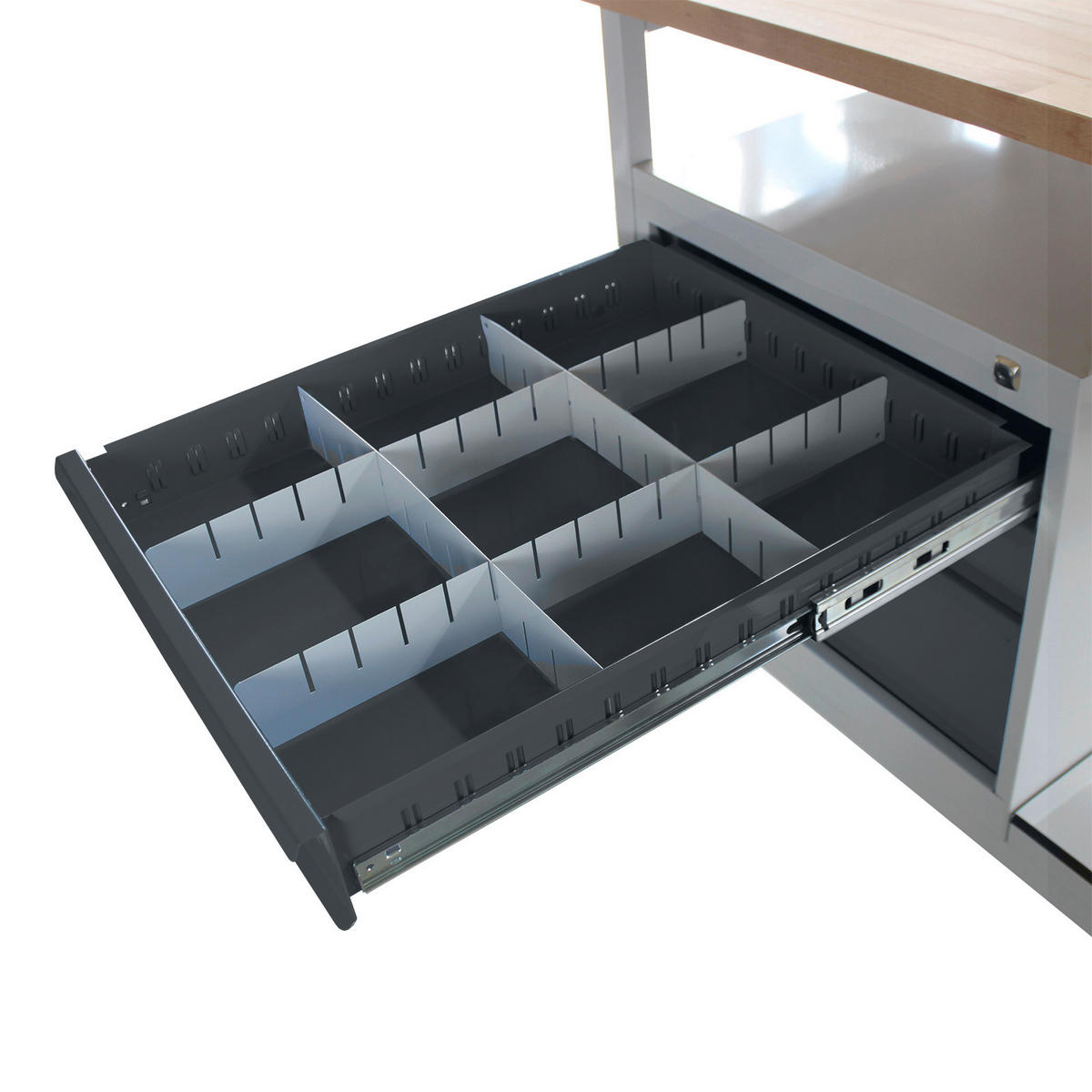 WERKBANK mobil Light Rhino mit Ablagefach, 3 Schubladen & Lochplatte 131x130x60cm 2 Lenkrollen Traglast 300kg Lichtgrau/Anthrazitgrau - Anthrazit, Holz (130/131/60cm) - PROREGAL