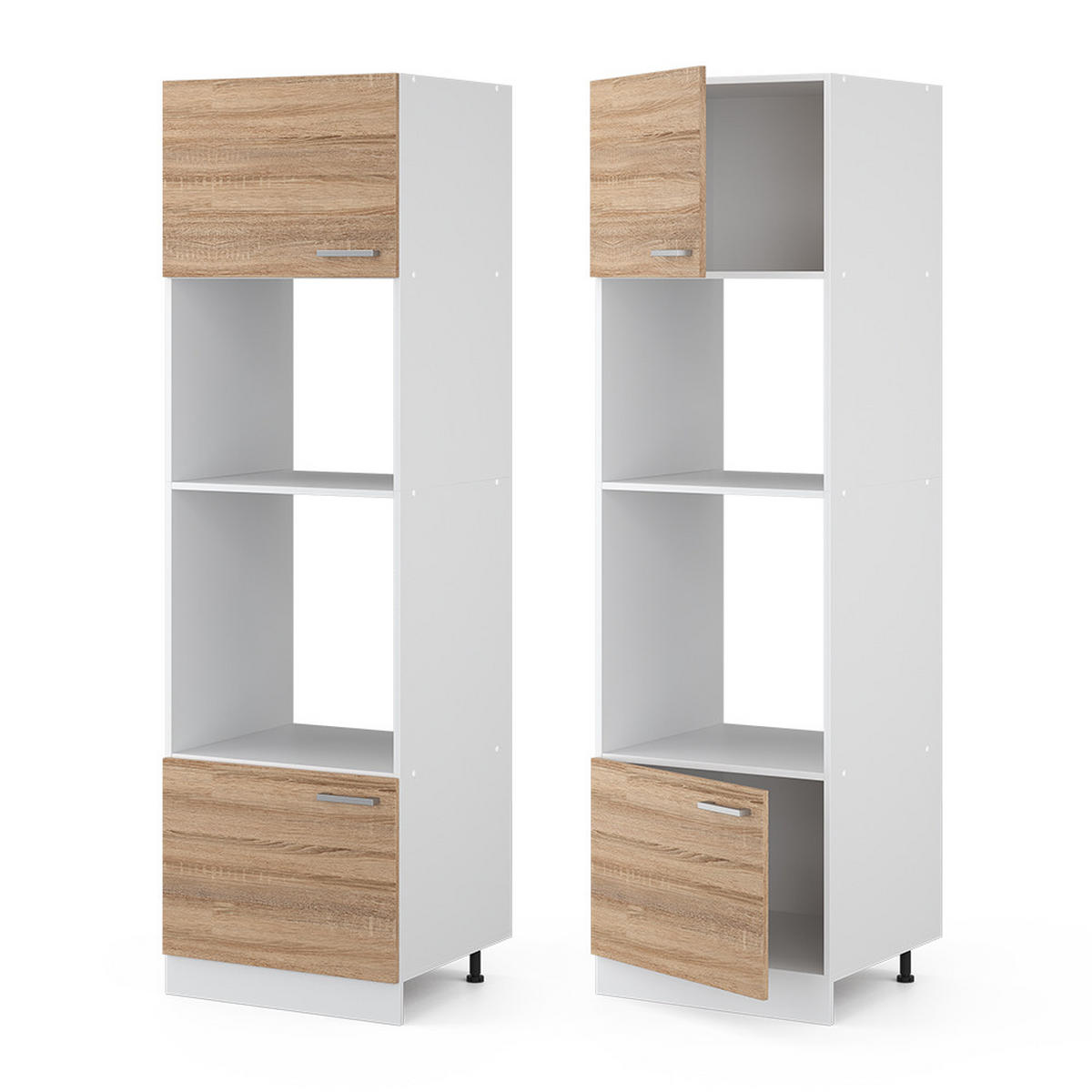 HOCHSCHRANK R-Line Sonoma 60 cm mit offenen Regalen, und Türen - Weiß/Sonoma Eiche, Holzwerkstoff (60/207/57.2cm) - Vicco