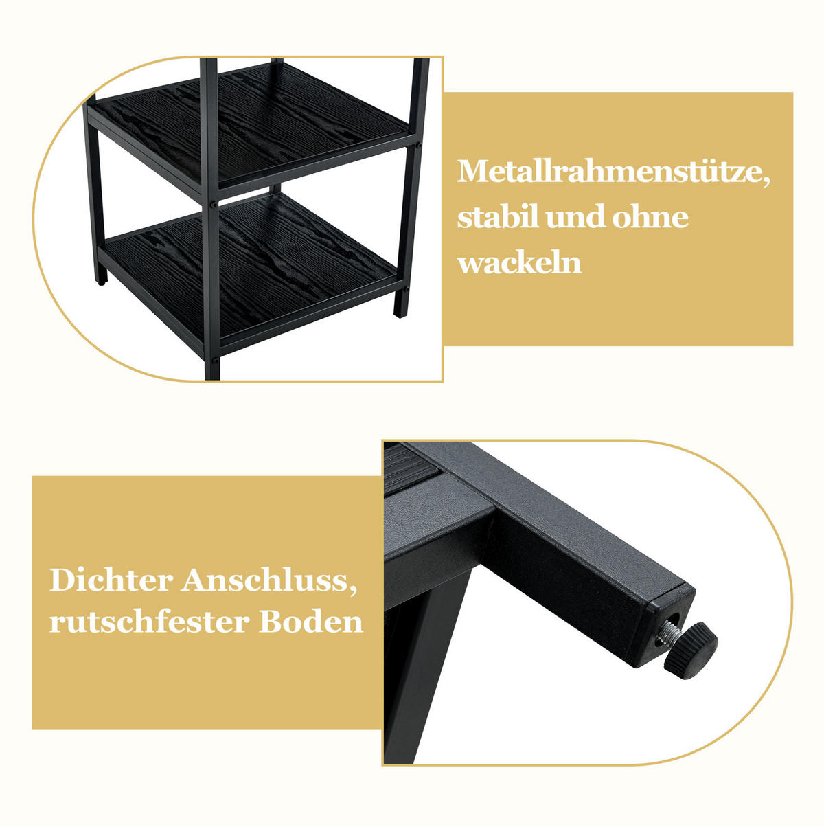 ESSTISCH 107/107/75 cm schwarz aus MDF und Metall mit 2 offenen Ablagen - Schwarz, Holzwerkstoff (107/107/75cm) - OKWISH