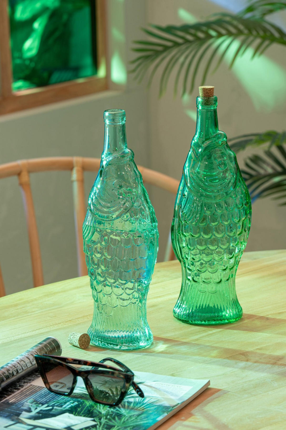 DEKOOBJEKT FLASCHE (2ER SET) - Blau, Glas (12/33/12cm) - J-Line