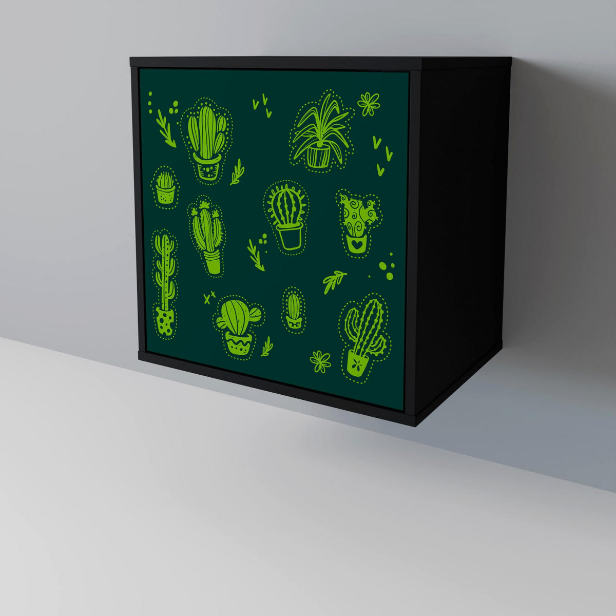 SIDEBOARD DESERT GREEN, Schwarz, 57,5x42x72,5 cm, Schwarze Metallfüße - Multicolor/Schwarz, Holzwerkstoff/Metall (57.5/72.5/42cm) - SpaceRebels
