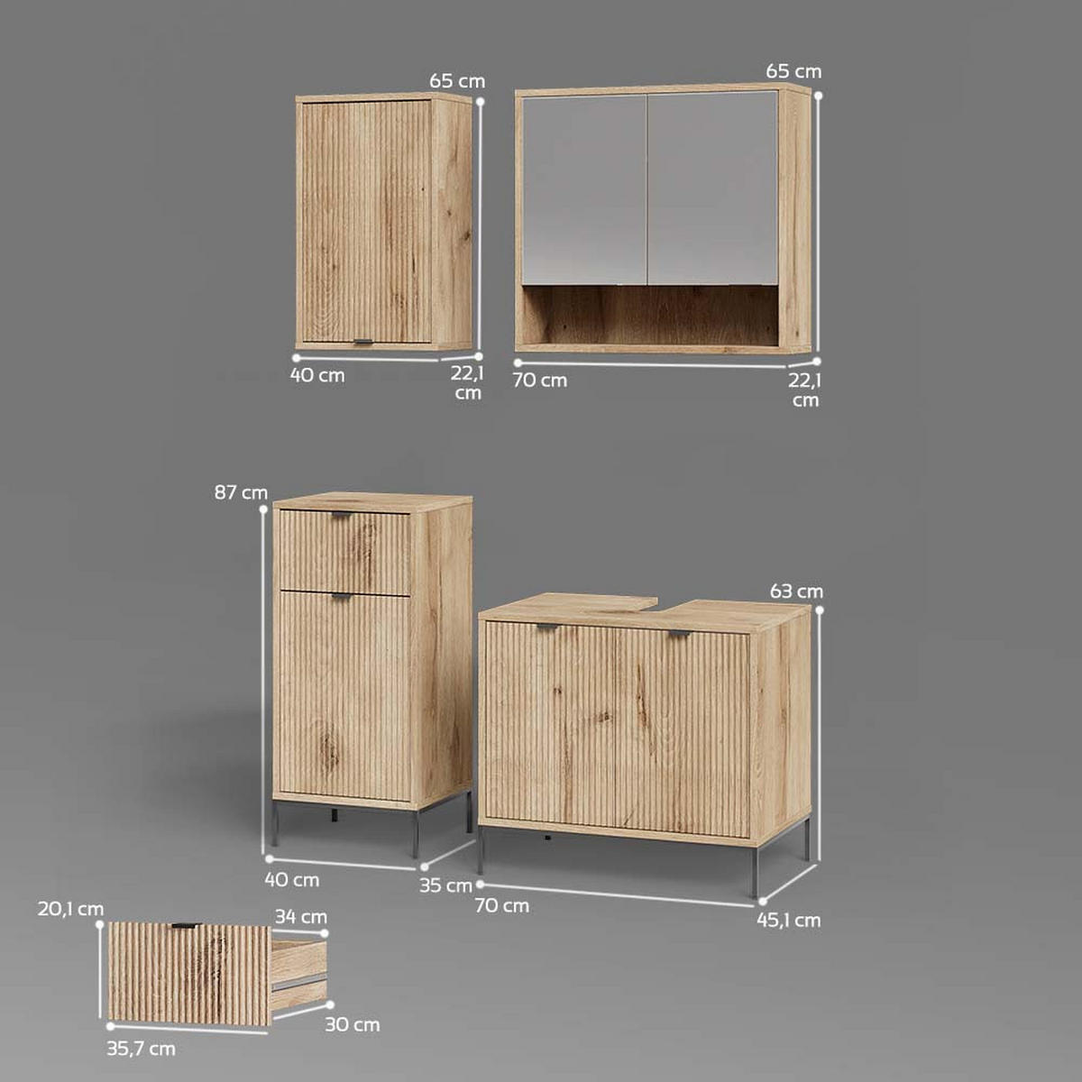 BADMÖBEL-SET ATERNO Viking Oak 4 Teile - Eiche Wotan, Holzwerkstoff (70/63/45cm) - Livinity®