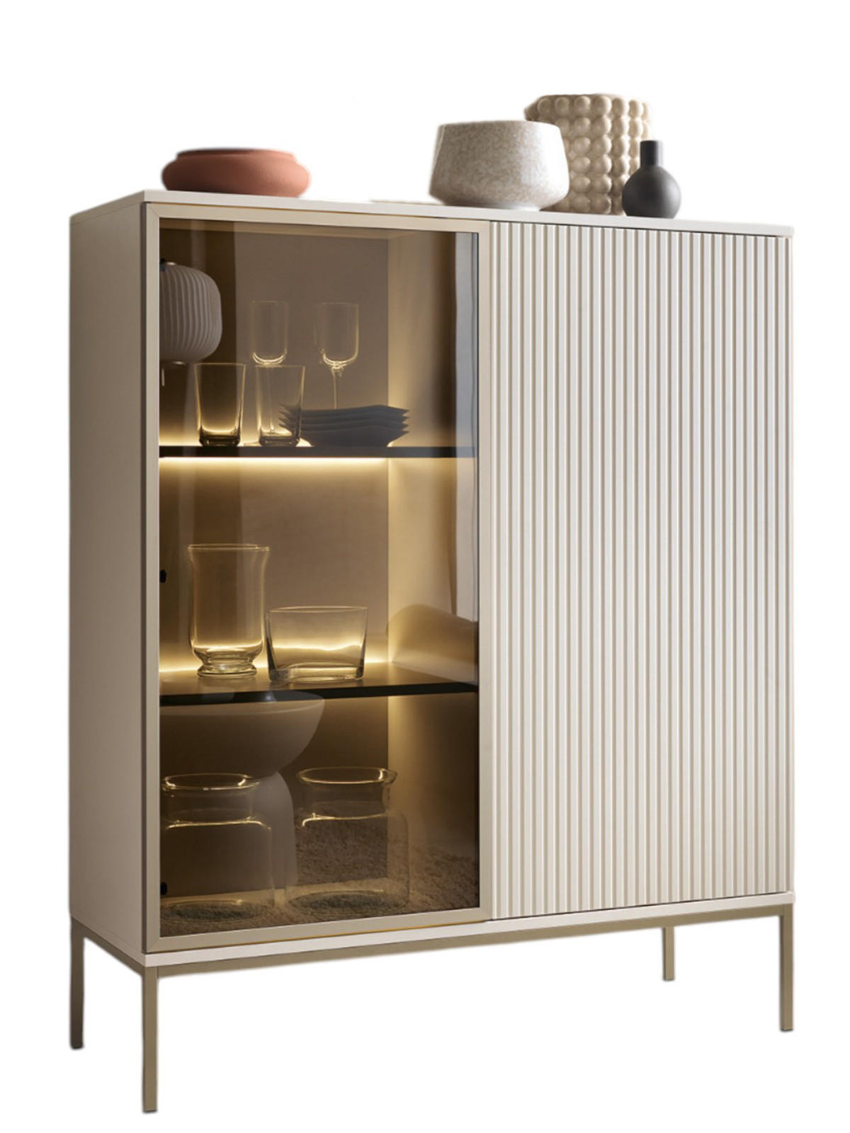 VITRINE mit 2 Türen LINO Kaschmir - Kaschmir, Holzwerkstoff (104/126/39cm) - Compleo24