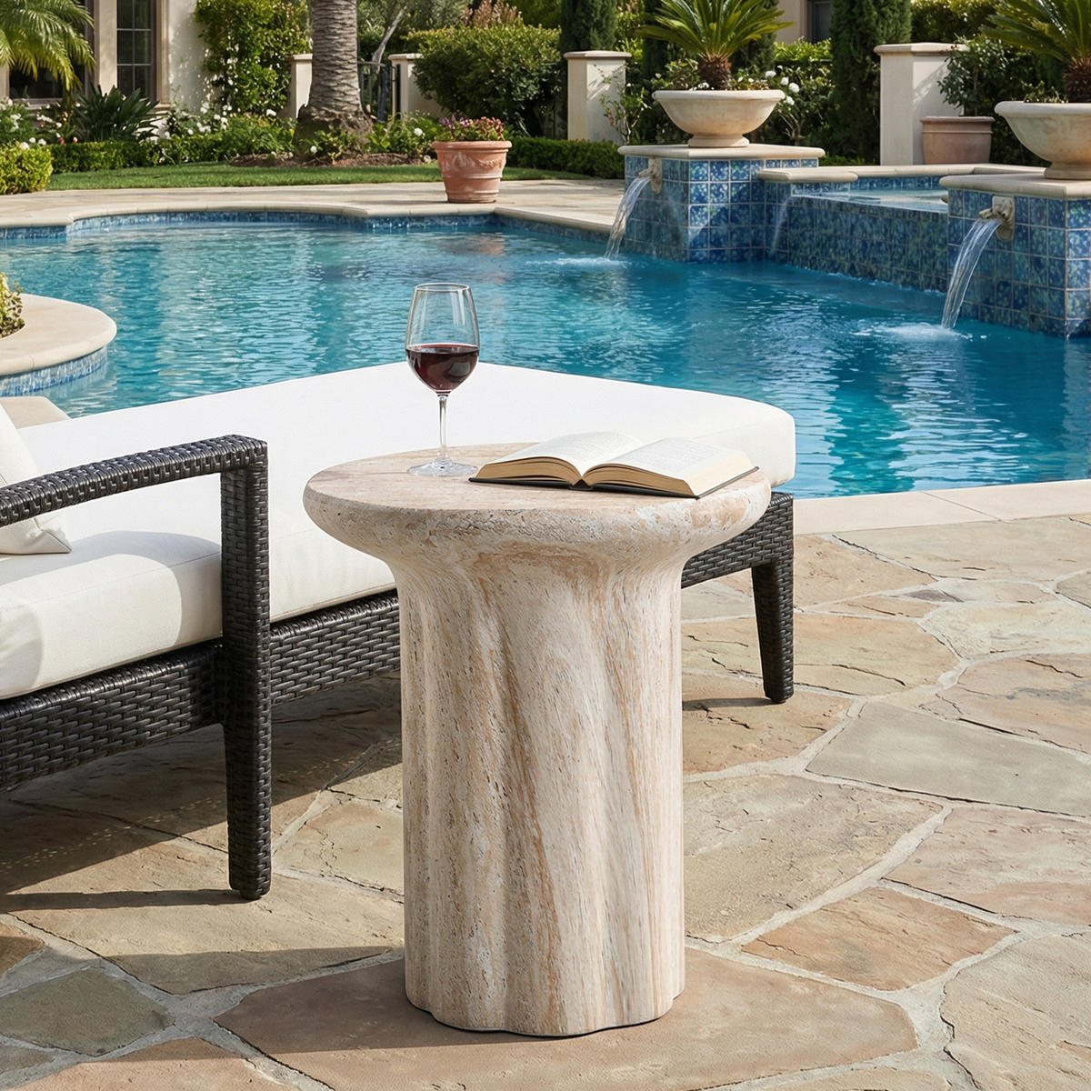 BEISTELLTISCH, MgO, Indoor/Outdoor, Travertinoptik - Beige, Naturmaterialien (40/40/46cm) - FLIEKS