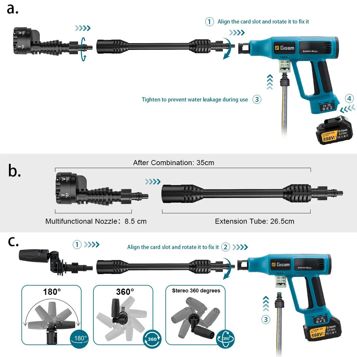 AKKU-HOCHDRUCKREINIGER – 250 Bar, bürstenlos, 4 Leistungsstufen, für Auto & Garten, Makita 18 V kompatibel - Blau, Metall (5/8/30cm) - Coonoor