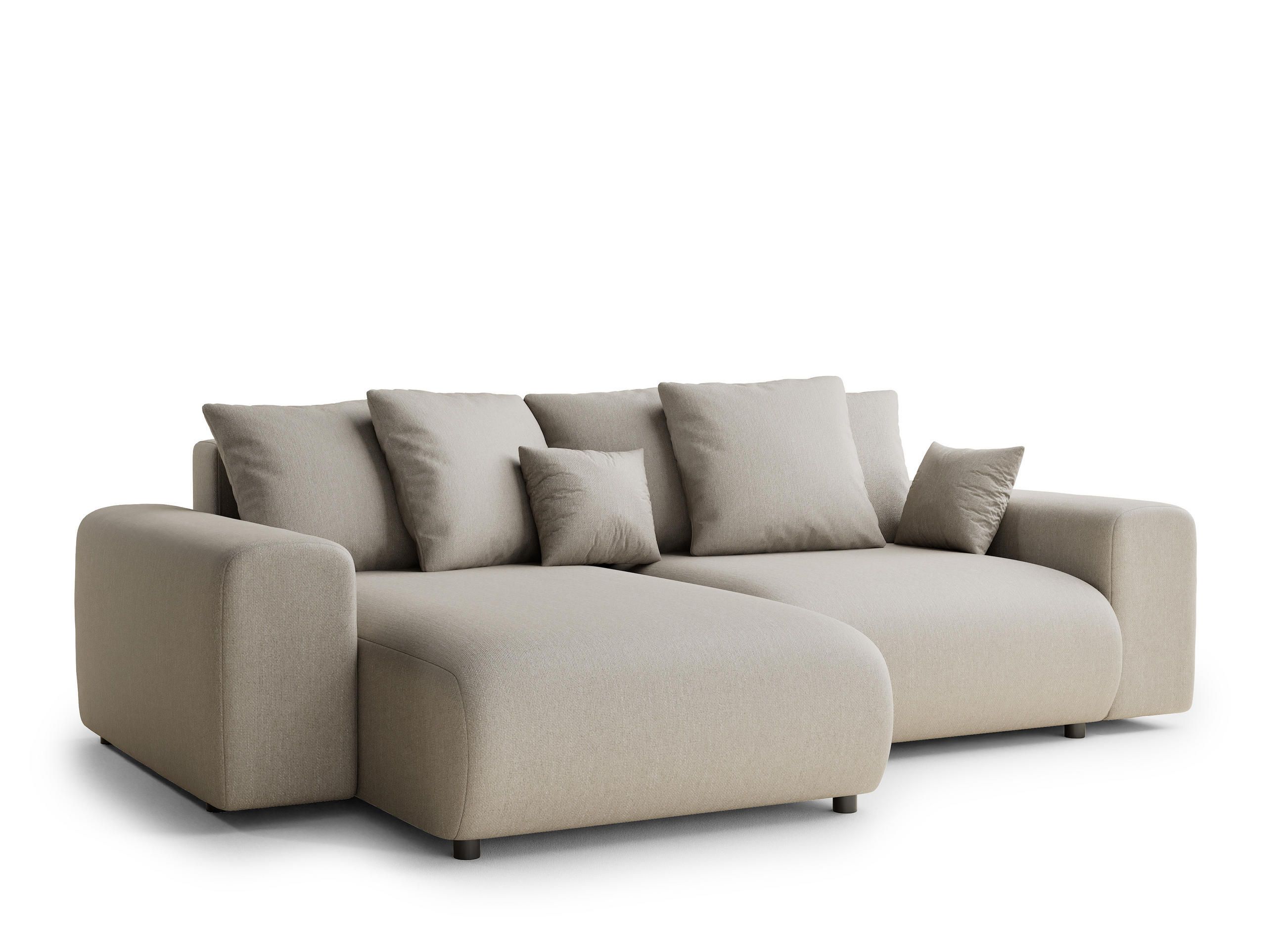 ECKSOFA MIT SCHLAFFUNKTION Solo Beige Webstoff - Beige/Schwarz, Holz/Holzwerkstoff (255/168cm) - Maison de Reve