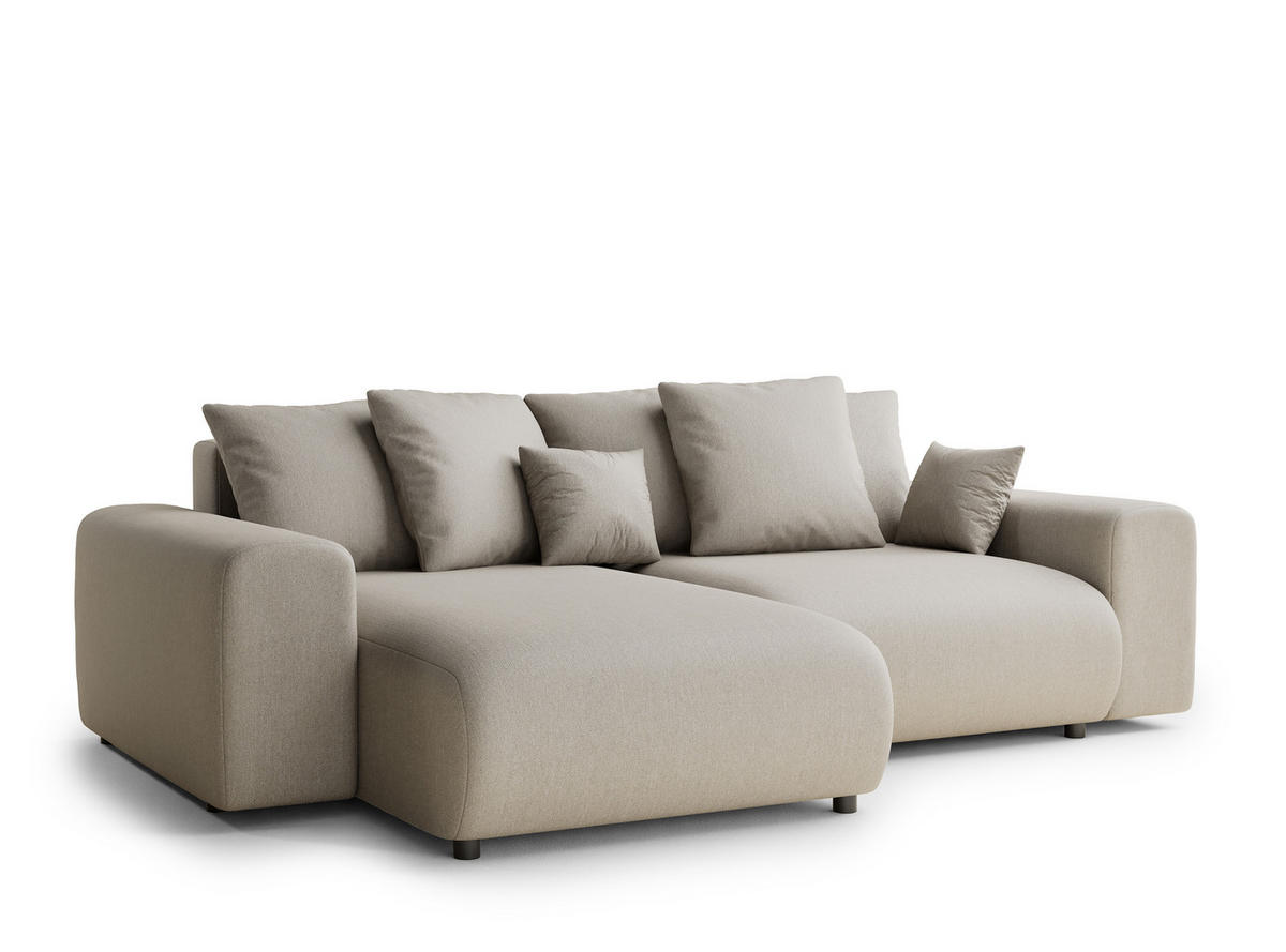 ECKSOFA MIT SCHLAFFUNKTION Solo Beige Webstoff - Beige/Schwarz, Holz/Holzwerkstoff (255/168cm) - Maison de Reve