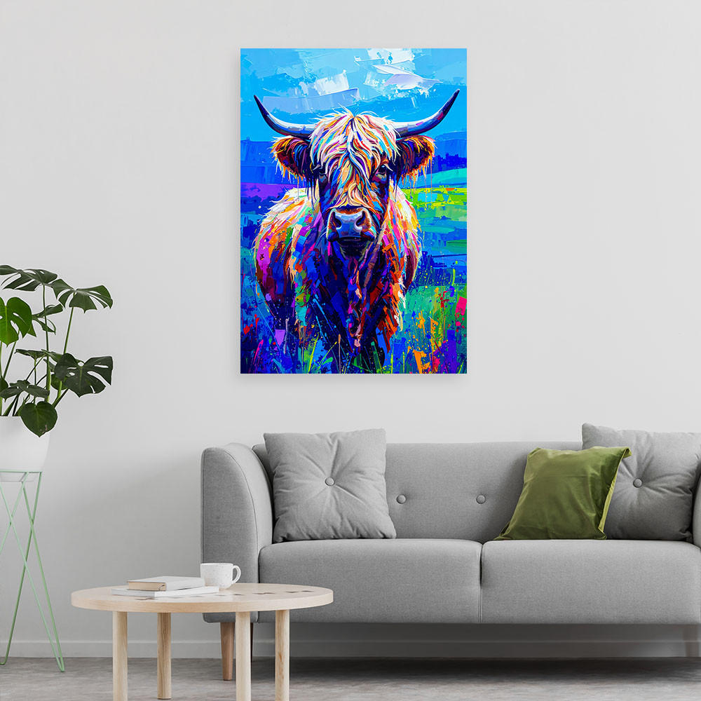 LEINWANDBILD Schottische Kuh Abstrakt 80x120cm - Multicolor, Textil (80/120cm) - Feeby