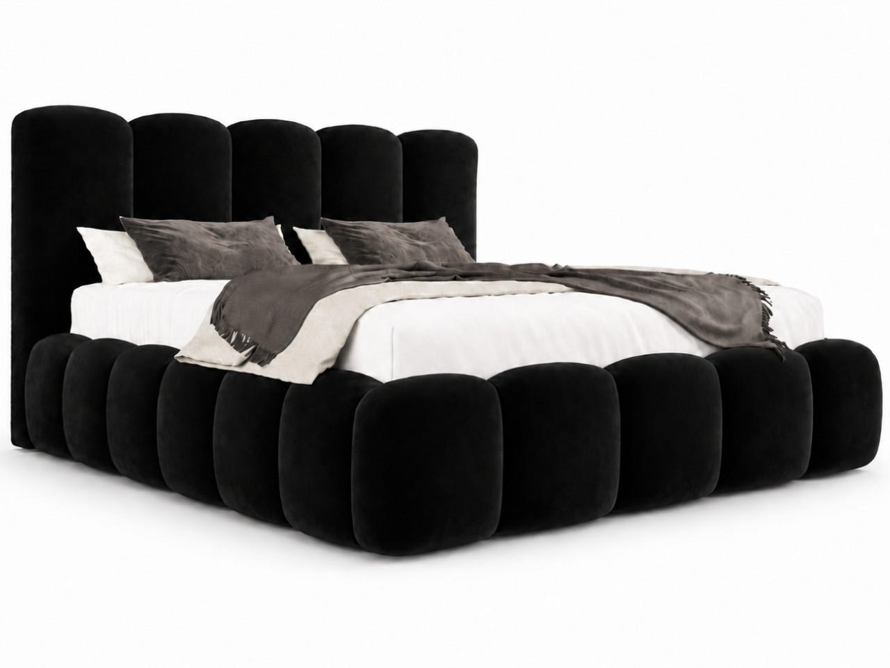 POLSTERBETT TEDDY 140x200 cm in Schwarz mit Metalllattenrost, Bettkasten, gepolstertes Kopfteil Velvet-Stoff - Schwarz, Holz/Textil (140/200cm) - EMLAR Home