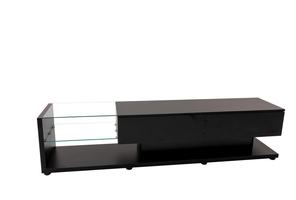 TV-LOWBOARD aus Spanplatte 170x36x38 cm Schwarz Hochglanz mit LED-Beleuchtung, App-Steuerung und Glasböden - Schwarz, Holzwerkstoff (170/38/36cm) - Modfu