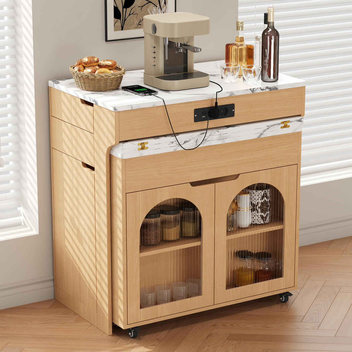 KÜCHENINSEL ausziehbar 55-153/80/93 cm DE-39577 Natur - Naturfarben, Holzwerkstoff (80/93/56.2cm) - ComfortXL