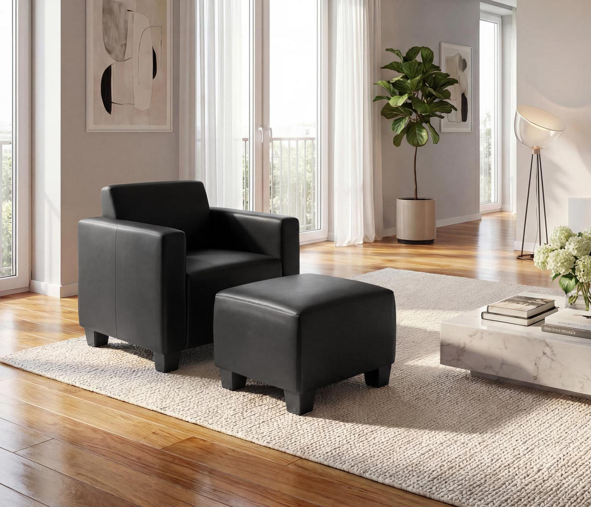 SESSEL MIT OTTOMANE Schwarz - Schwarz, Textil (82/76/72cm) - MCW