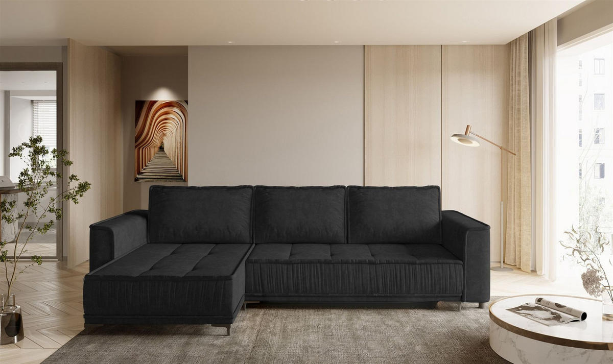 ECKSOFA Juna Mit Schlaffunktion - Schwarz, Holzwerkstoff/Textil (240/140cm) - Fun Möbel