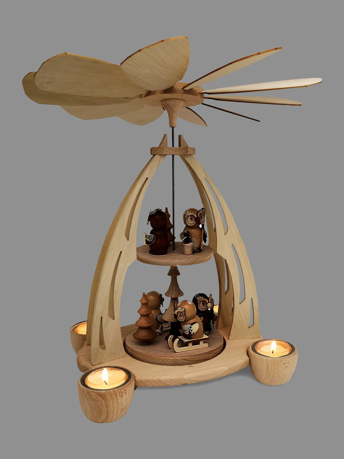 PYRAMIDE Eulenwald 20/24/35 cm - Multicolor, Holz (0.1/35/0.1cm) - Dekoteam24