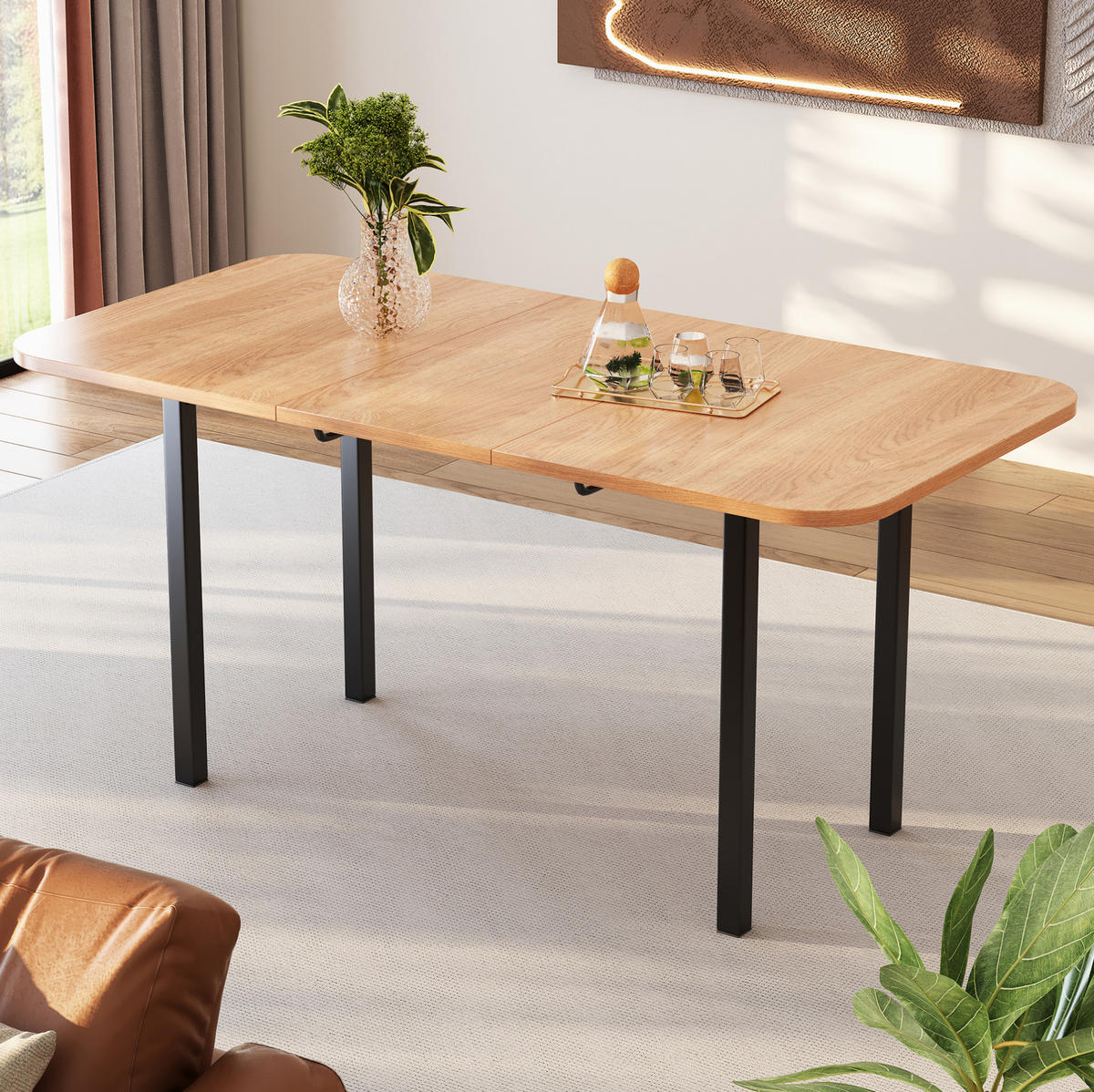 ESSTISCH 80x160x75 cm in Eiche Hell aus MDF mit hochfester Stützkonstruktion ausziehbar - Eichefarben, Holzwerkstoff (80/160/75cm) - Modfu