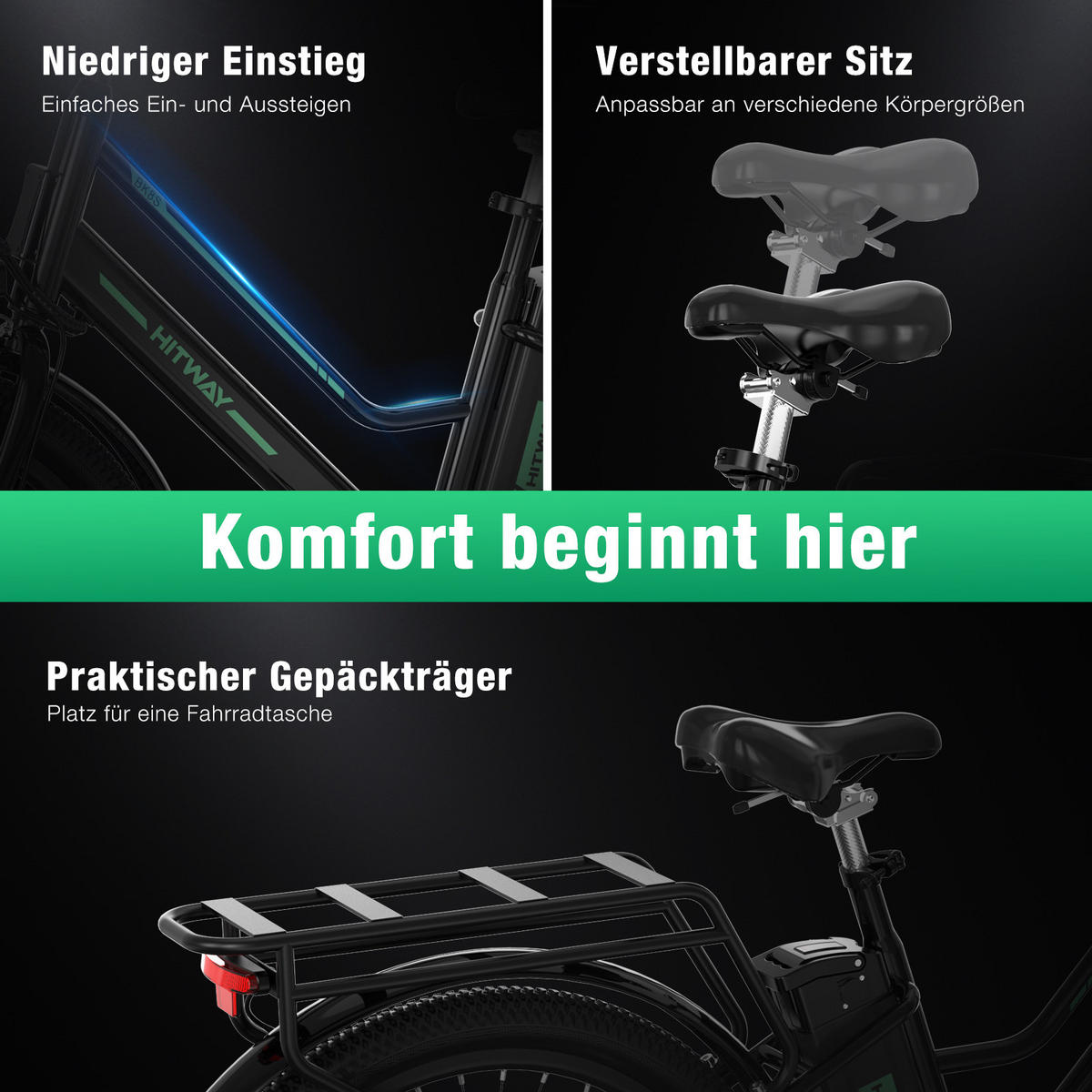 E-BIKE BK8SL 27.5 Zoll mit App 36V 13Ah Akku - Schwarz, Metall (76cm) - HITWAY