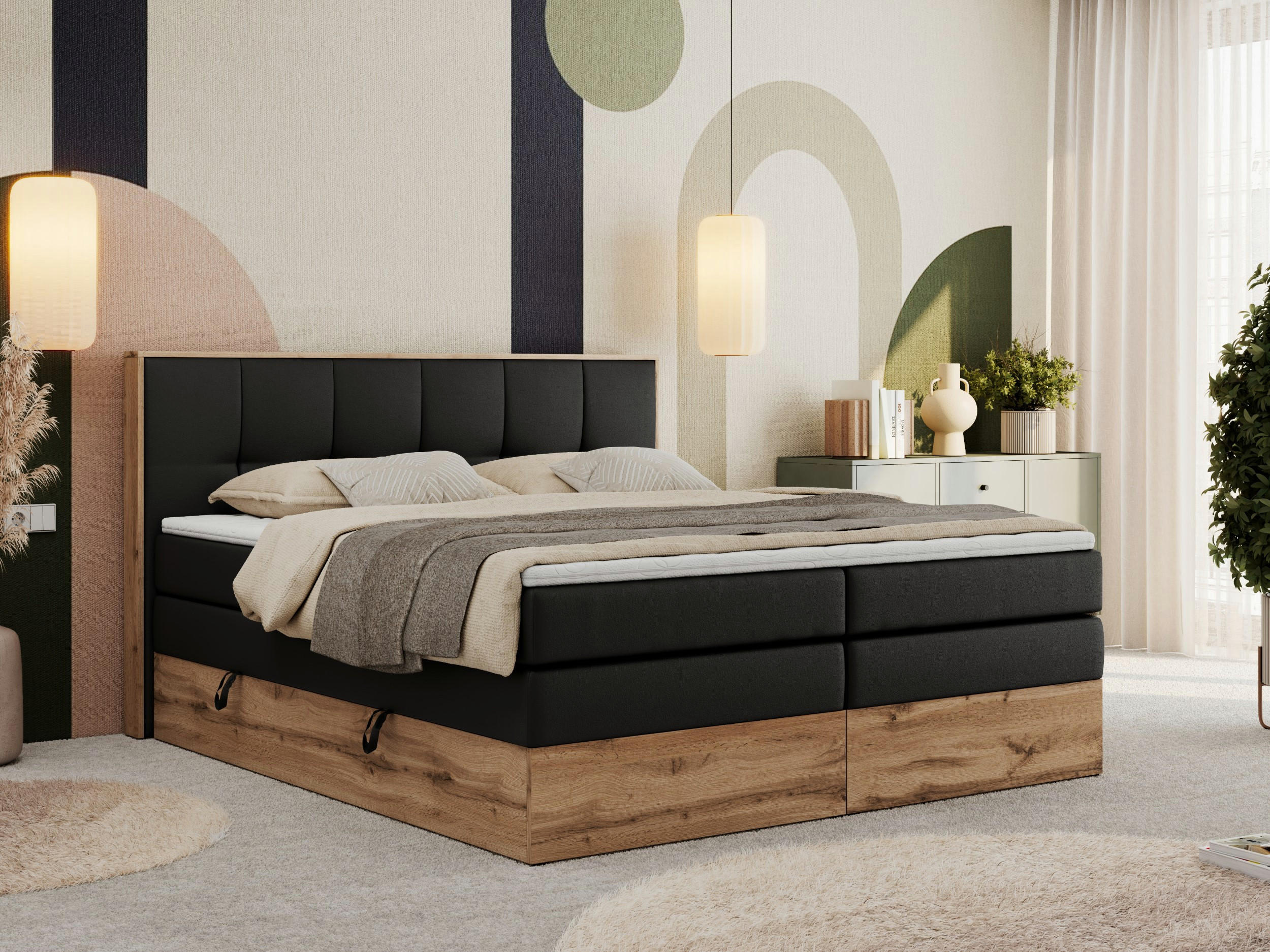 BOXSPRINGBETT ALBERO 1 KING 120/200 Schwarz Kunstleder - H3 - Schwarz, Holz/Textil (120/200cm) - MKS