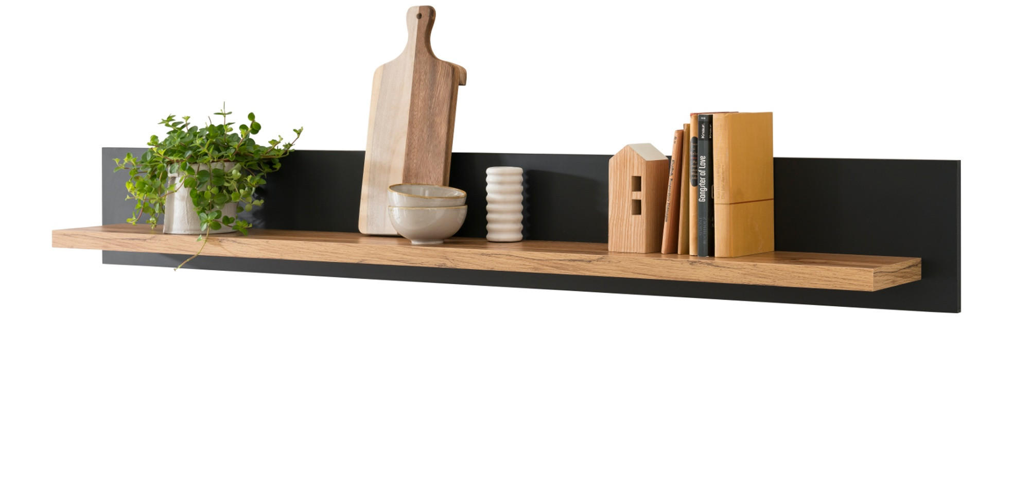 WANDBOARD grau, Eiche Wotan, Landhaus 150 x 20 cm, Wandregal mit breitem Regalboden - Eiche Wotan/Grau, Holzwerkstoff (150/20/20cm) - Furn.Design