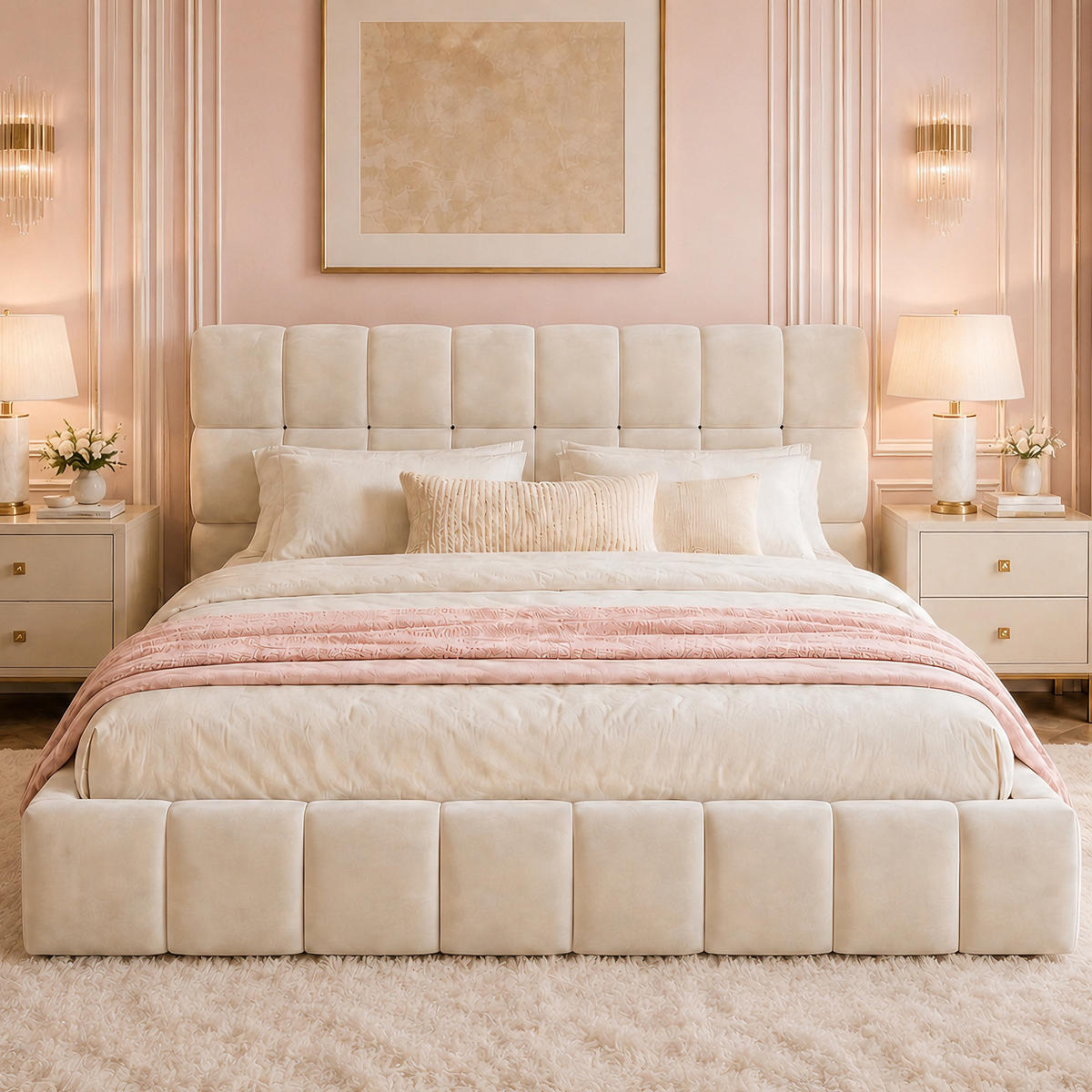 POLSTERBETT 140x190cm Samt Jugendbett Rückenlehne Beige - Beige, Textil (140/190cm) - FLIEKS