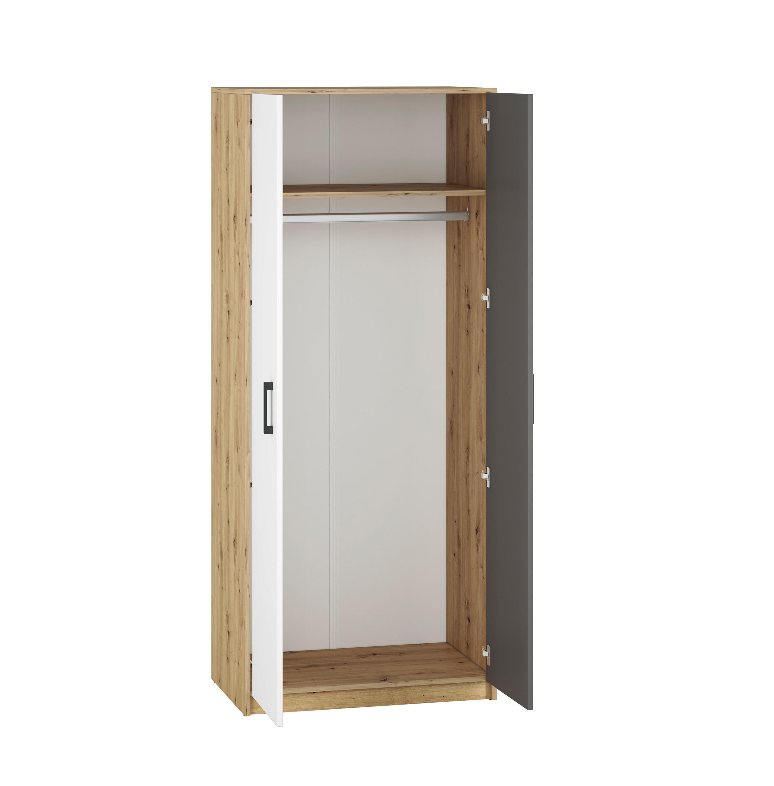 KLEIDERSCHRANK Fini Artisan Eiche / weiß / anthrazit 80 / 53 / 191cm - Weiß/Braun, Holz/Holzwerkstoff (80/191/53cm) - Feldmann-Wohnen