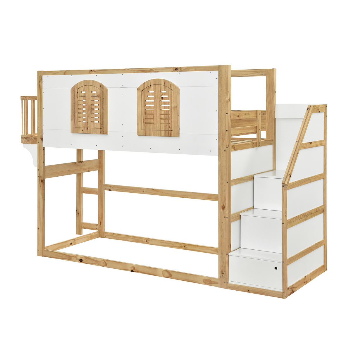 HOCHBETT 90/200 cm aus Kiefer und MDF mit Treppenschrank und Spielfläche Weiß/Natur - Naturfarben, Holz (90/200cm) - Modenvie