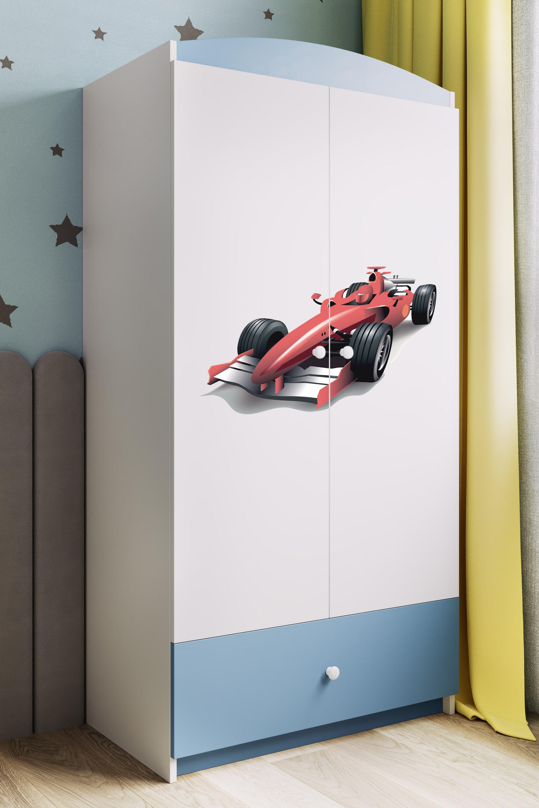 KINDERKLEIDERSCHRANK Formel 1 - Blau, Holzwerkstoff (90/175/52cm) - RAUMHIRSCH FURNITURE