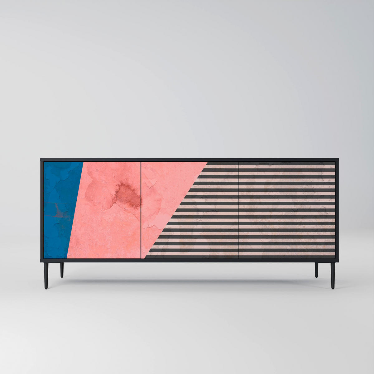 SIDEBOARD GLAMOROUS STRIPE, Eicheneffekt, 164,5x42x77,5 cm, 3 Türen - Eichefarben/Buchefarben, Holzwerkstoff/Buchenholz (164.5/77.5/42cm) - SpaceRebels