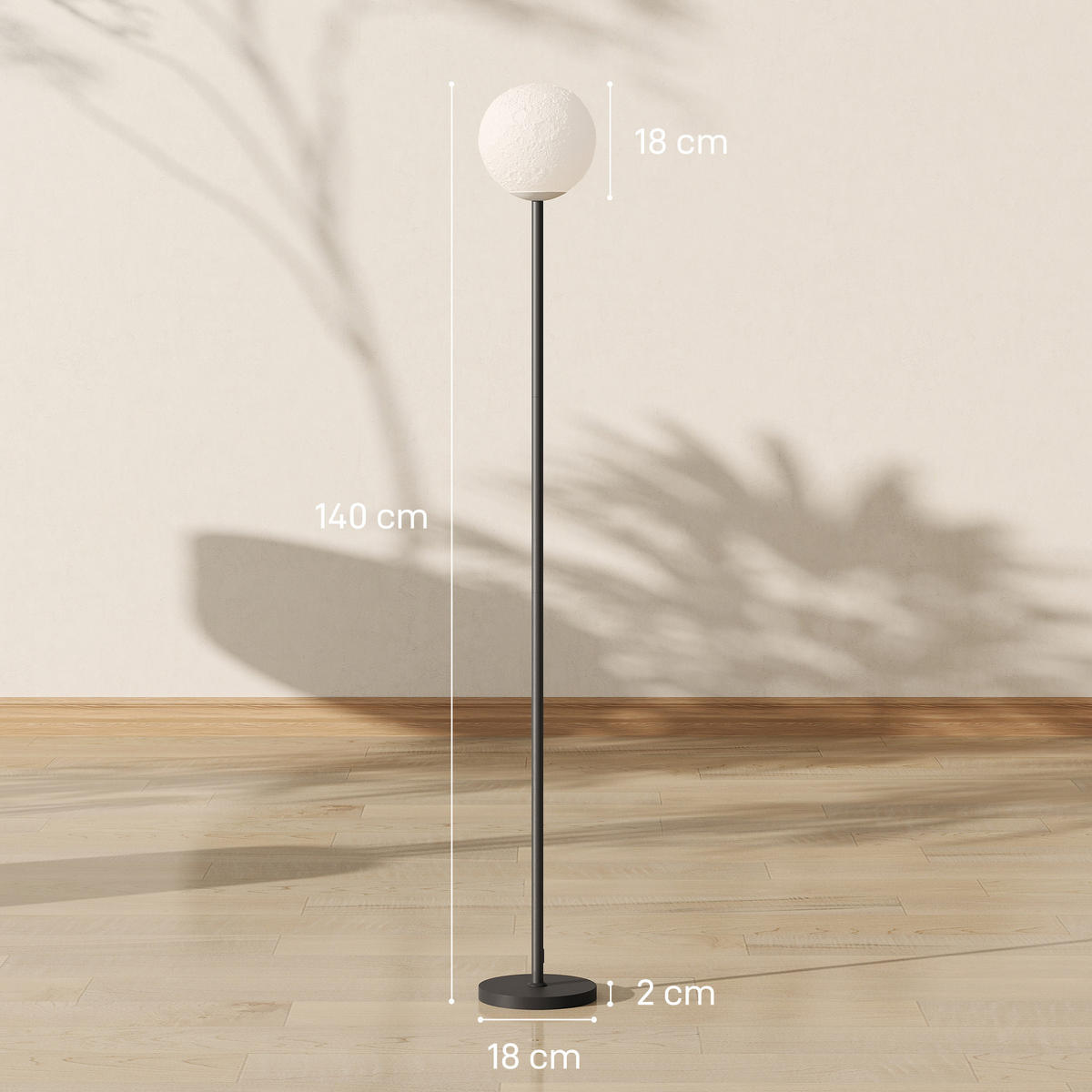 STEHLAMPE ABS Metall Schwarz - Schwarz, Metall (18/18/140cm) - HOMCOM