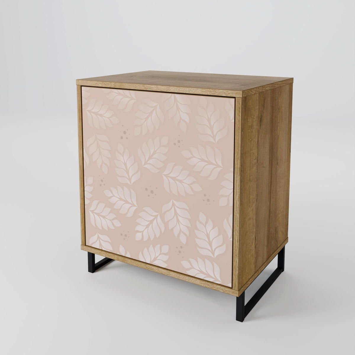 SIDEBOARD LEAVES ON BEIGE, Eichefarben, 57,5x42x77,5 cm, Schräge Buchenholzfüße - Eichefarben/Buchefarben, Holzwerkstoff/Buchenholz (57.5/77.5/42cm) - SpaceRebels