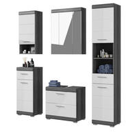 BADMÖBEL-SET weiß Hochglanz, grau 5-teilig 164 cm, Komplettset mit 20 Fächern - Weiß Hochglanz/Grau, Holzwerkstoff (164/191/34cm) - Inn.Furn