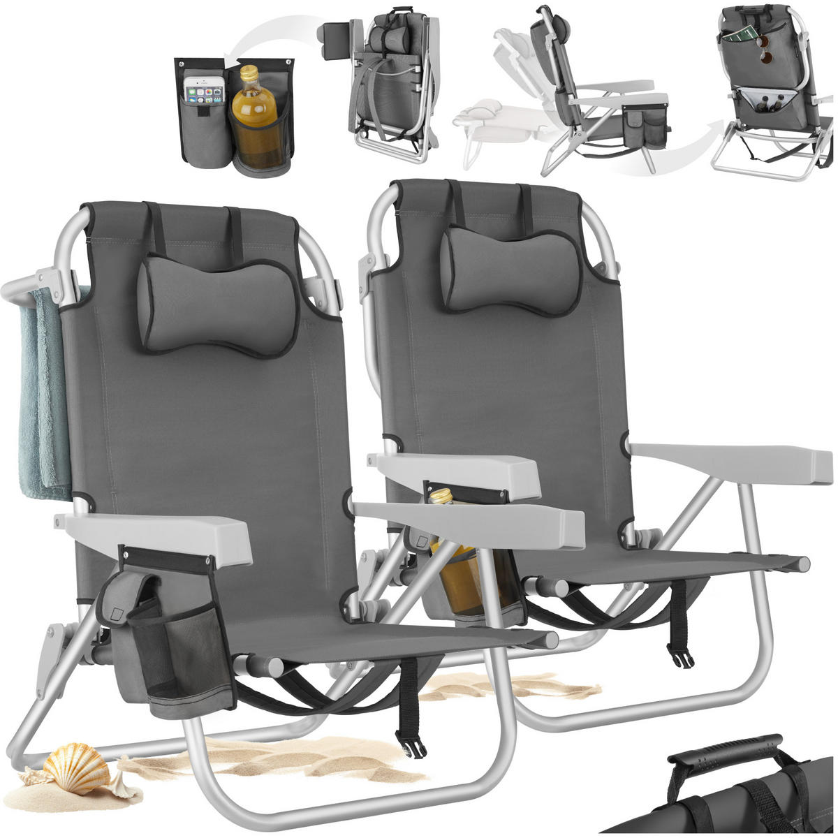 STRANDSTUHL Coral, rückseitige Kühltasche und Aufbewahrungstasche, grau - Grau, Kunststoff (63/78/101cm) - tectake