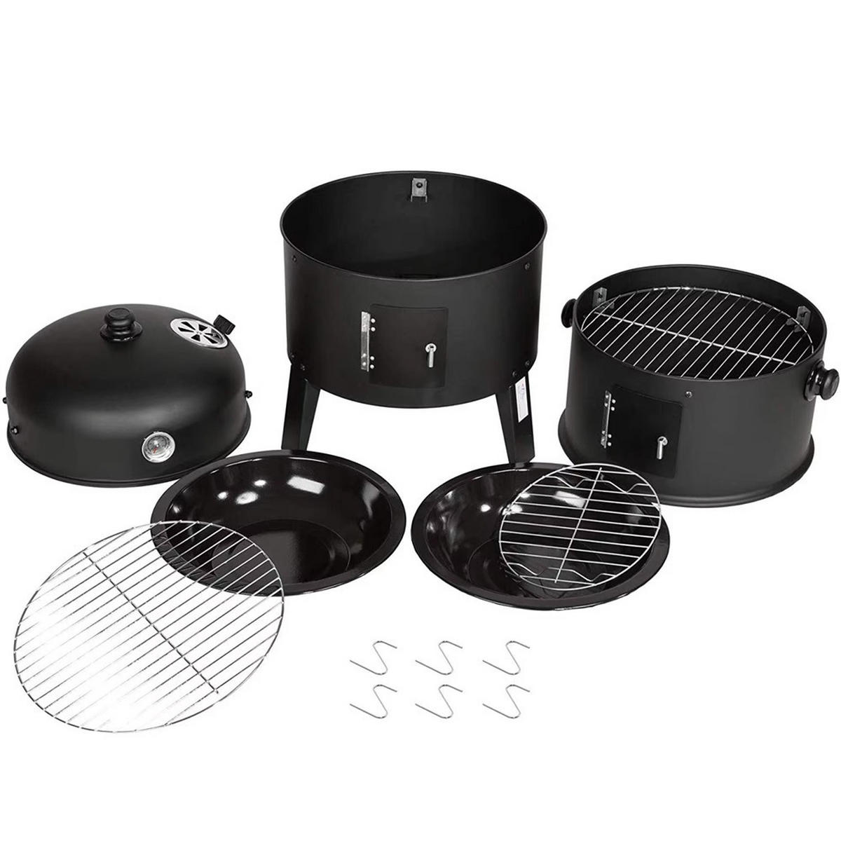 HOLZKOHLEGRILL Räucherfass Grill mit Thermometer BBQ - Schwarz, Metall (44.5/80cm) - Kaket
